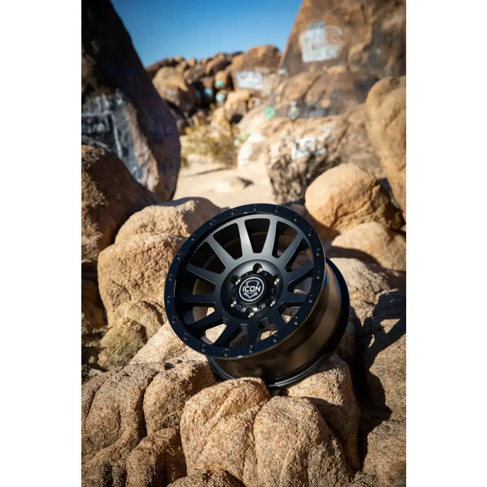 ICON Compression 18x9 6x5.5 0mm Offset 5in BS 106.1mm Bore Double Black Wheel - 2018908350DB