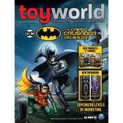 Toy World magazine cover with Batman and Robin on Vroom RV counter card