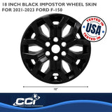 18-inch black Coast2Coast wheel skin for 2021-2023 Ford F150, IMP491BLK, sleek design with 18' 6 Y Spk, tested in the USA.