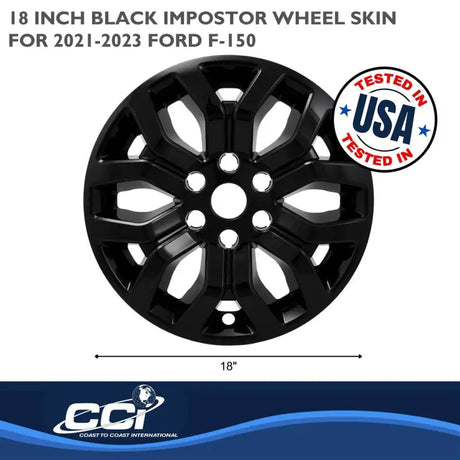 18-inch black Coast2Coast wheel skin for 2021-2023 Ford F150, IMP491BLK, sleek design with 18' 6 Y Spk, tested in the USA.