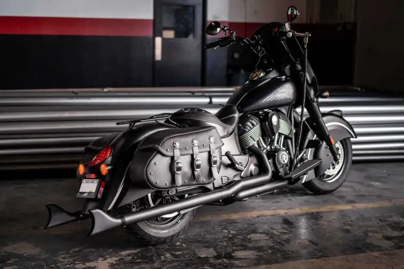 IN00048 True Dual Headers 2.5" Black W/Sharktails `14 Up Indian