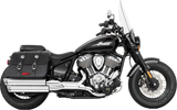 Black Indian motorcycle with saddlebags and windshield showcasing IN00485 Racing Slip On 3.25’’ Indian Chief Bk/Bk