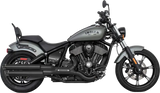 Matte gray Indian cruiser motorcycle with dual exhaust and passenger backrest, perfect for Indian racing slip upgrades