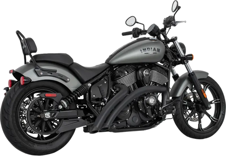 Matte gray Indian Chief cruiser with black racing slip on exhaust pipes for Indian racing