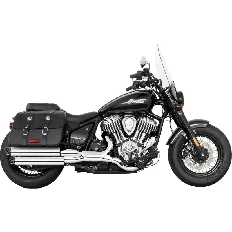 Black Indian motorcycle with saddlebags and windshield, perfect for Indian racing slip upgrades