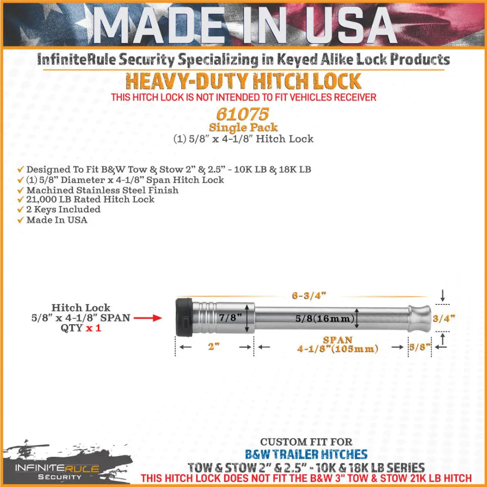 Infiniterule 61075-S Trailer Hitch Pin