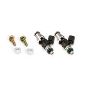 Two Injector Dynamics ID1050-XDS fuel injectors with 14mm grey adapters for Polaris RZR