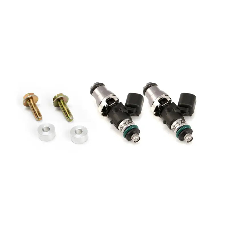 Two Injector Dynamics ID1050-XDS fuel injectors with 14mm grey adapters for Polaris RZR