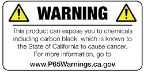 California Proposition 65 warning label on Injen Scion tC 60mm axle-back exhaust with rolled lip