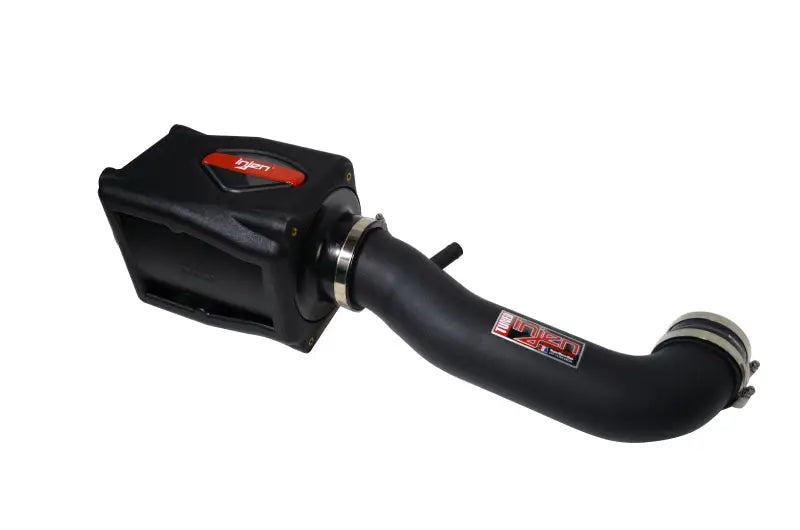 Black automotive cold air intake system for Jeep Wrangler with short ram design