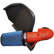 Injen 16-18 BMW 330i B48 2.0L Wrinkle Red Cold Air Intake with heat shield and blue SuperNano-Web dry filter.