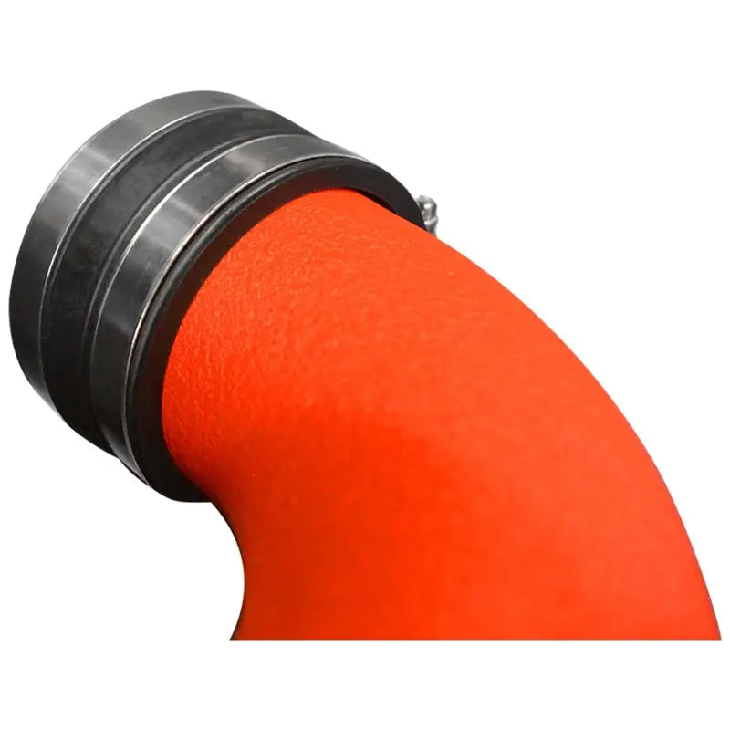Injen 16-18 BMW 330i B48 2.0L Wrinkle Red Cold Air Intake - Close-up of the Aluminum Air Intake Tube with Heat Shield and Nano-Fiber Dry Filter