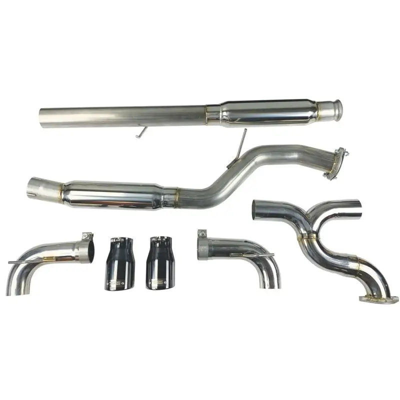 Shiny stainless steel exhaust system with black chrome tips for Ford Focus RS 16-18