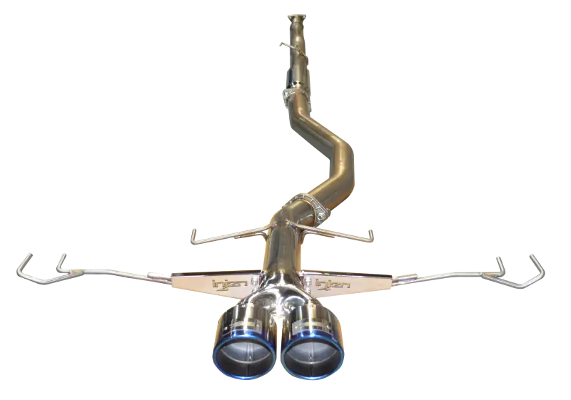 Shiny blue-tipped dual exhaust for Honda Civic hatchback in the Injen exhaust system