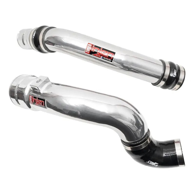 Polished metal intake pipes from the Injen intercooler piping kit for Ford F250 V8 Turbo Diesel