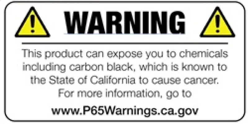 California Proposition 65 warning label on Injen 2016+ Honda Civic turbo 3in exhaust