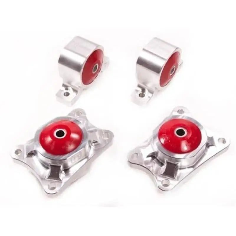 Four silver and red billet rear diff mounts for Honda S2000 with 75A bushings