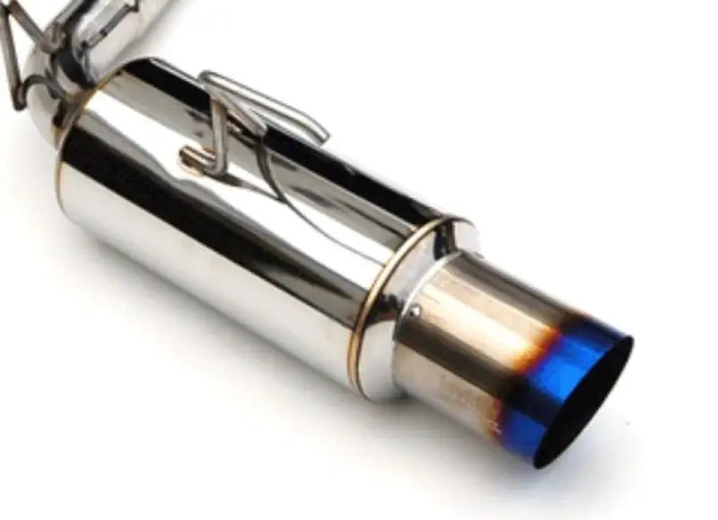 Chrome and blue-tipped rolled titanium exhaust muffler for Toyota Supra, rolled titanium tip