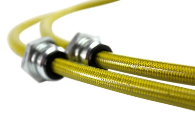 ISR Performance Stainless Steel Front Brake Lines for Nissan 240sx and 300zx Z32 Conversion, close-up view.