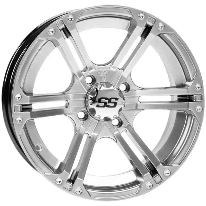 Silver six-spoke wheel for ITP Tires SS Alloy Machined Black alloy wheels
