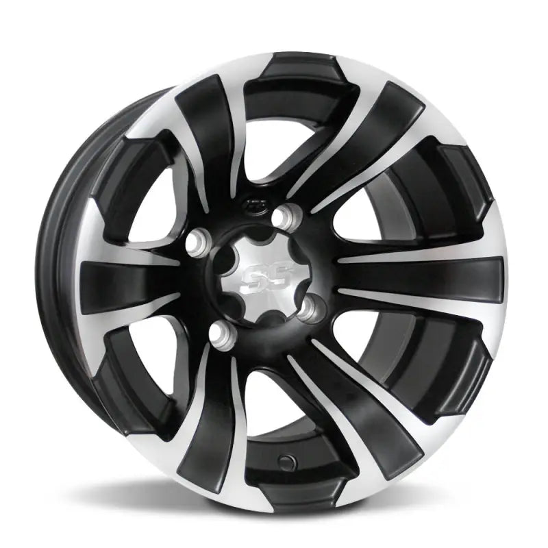 Black and silver ITP Tires SS Alloy wheel, machined black finish for off-road fun
