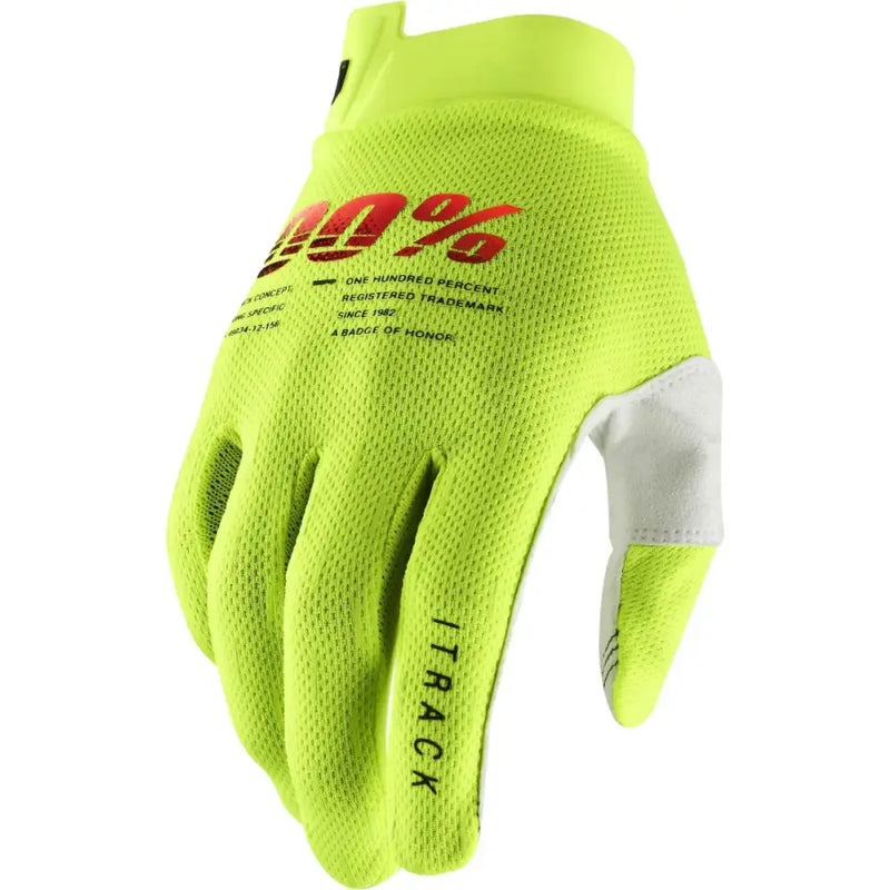 100% Itrack Youth Gloves Fluo Yellow Sm