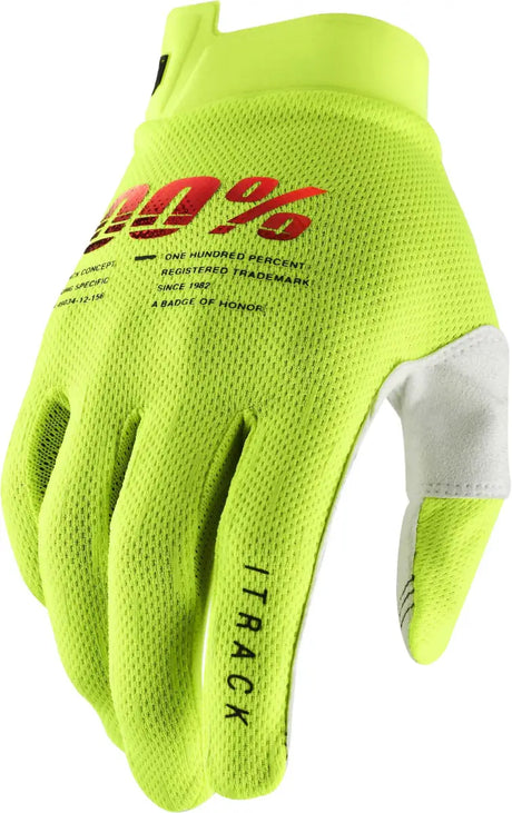 100% Itrack Youth Gloves Fluo Yellow Sm