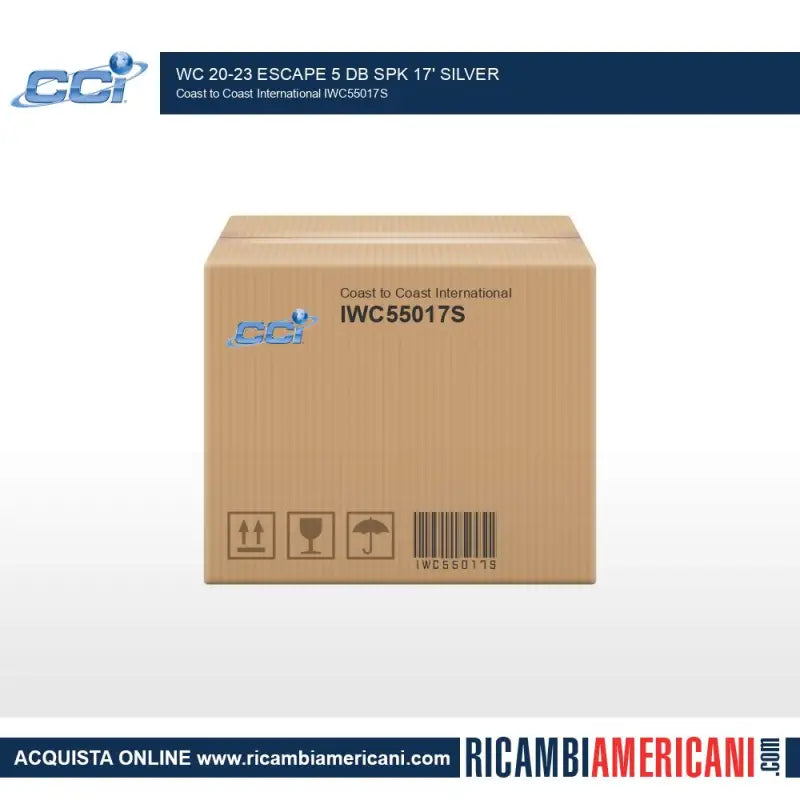 Packaging box of IWC55017S Coast2Coast WC 20-23 Escape 5 dB SPK 17' in Silver by Coast to Coast International with a modern design for 20-23ft RVs.