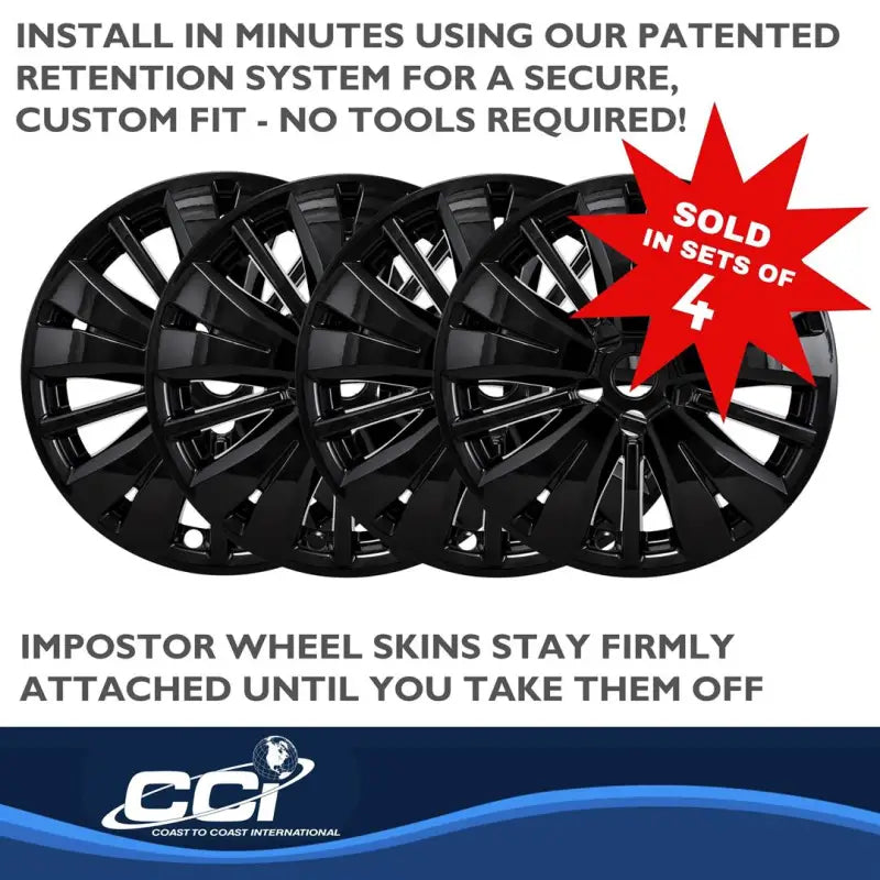 IWCIMP488BLK Coast2Coast WS 17-20 Pathfinder Gloss Black 18" 15 Spoke wheel skins set of 4, durable, sleek design, secure retention system, easy installation, no tools required, enhances vehicle performance.