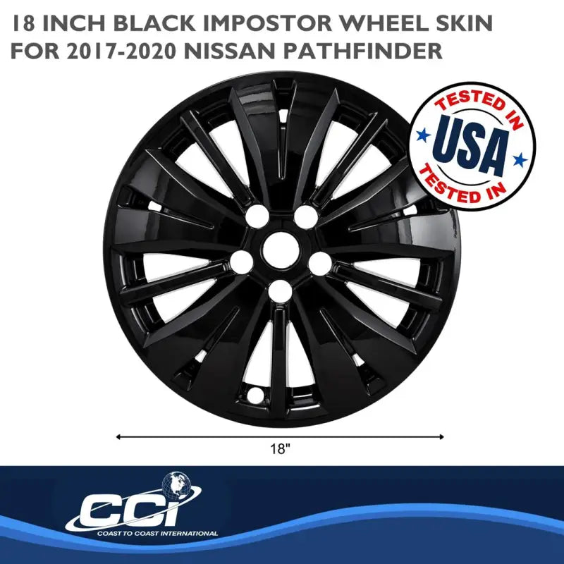 IWCIMP488BLK Coast2Coast WS 17-20 Pathfinder Gloss Black 18" 15 Spoke wheel skin, designed for 2017-2020 Nissan Pathfinder, enhancing ride comfort, durability, and style.