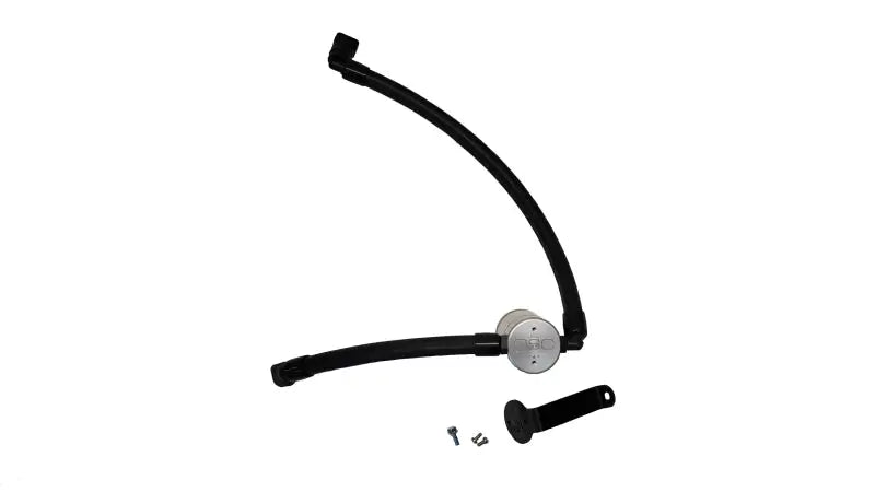 Black tubing with silver valve and black handle for J&L Ford Bronco oil separator installation