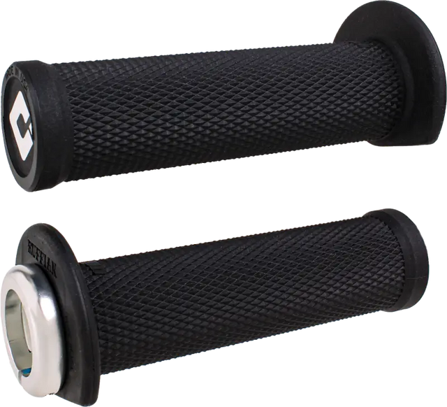 J33RFB-S Atv/Pwc Ruffian Lockon Grip 125mm Black/Silver - Half Waffle Lock-on Grips