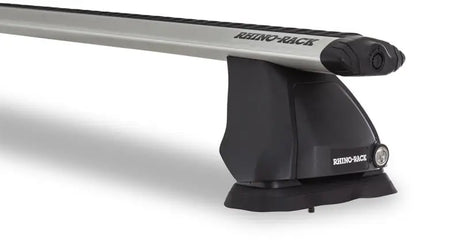 Silver and black roof rack bars with Rhino Rack fitting kit for roof rack setup