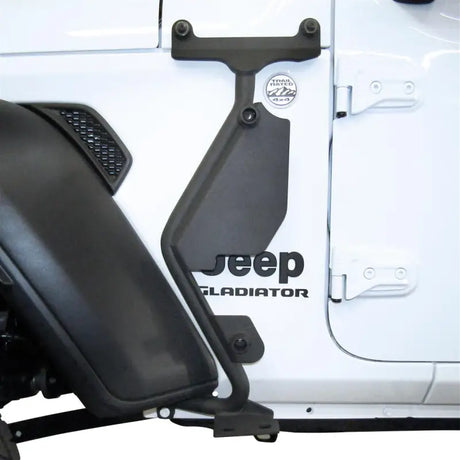 Go Rhino Jack Mount Hi-Lift Jack; black, mild steel, mounts to driver side front quarter panel on Jeep Gladiator.
