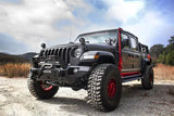 Go Rhino Jeep featuring the Jack Mount Hi-Lift Jack, mounted to driver side front quarter panel, in black mild steel finish.