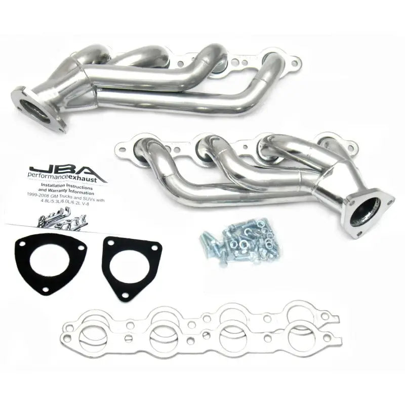 Shiny silver CTD Cat4Ward header with gaskets and hardware for GM Truck 6.0L LS