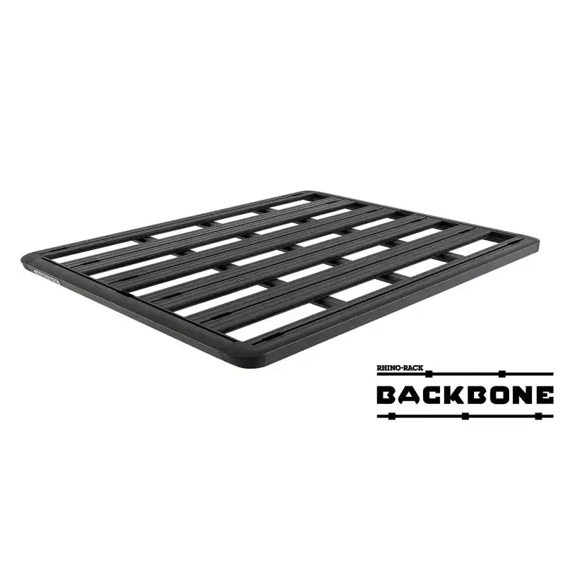 Black metal roof rack on Rhino Rack Pioneer Platform for versatile outdoor storage