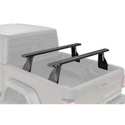 Black truck bed rack system with two Bar Vortex crossbars for Rhino Rack Reconn-Deck