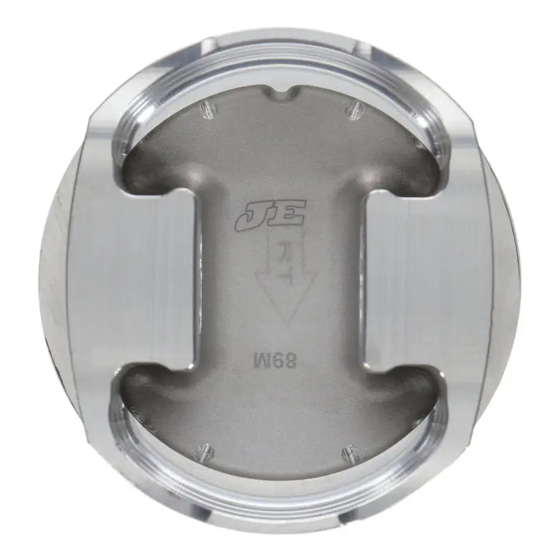 Brushed silver hubcap with raised lettering for JE Pistons TOY 2JZGTE kit