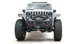 Front view of a white off-road Jeep equipped with JL18-B4752-1 Fab Fours JL/JT Stubby with Pre-Runner Guard for ultimate protection and styling. Sturdy construction for extreme off-road conditions, truck accessories, Bumpers, Grilles & Guards, AVADA - Best Sellers, Must Haves