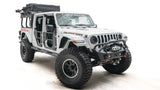 JL18-B4752-1 Fab Fours Jl/Jt Stubby With Pre-Runner Guard installed on a white Rubicon Jeep, showcasing superior off-road capabilities and aggressive styling, perfect for RV, automotive, powersports, marine, exterior, truck accessories, interior, truck bed, RV parts, Bumpers, Grilles & Guards, AVADA - Best Sellers, Must Haves
