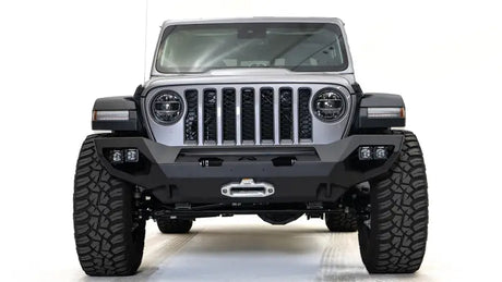 Fab Fours JL18-X4651-1 Jl & Jt Matrix Front on a Jeep Wrangler, showcasing its rugged design and durable construction for enhanced appearance and superior protection.
