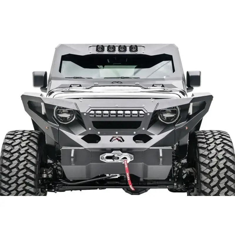 Modified black Jeep Wrangler with Fab Fours JL4600-1 front fender upgrade