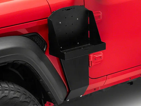 Black metal side rack for Mor Ryde Jerry Can Mount on JP54-064 Ryde Jerry setup