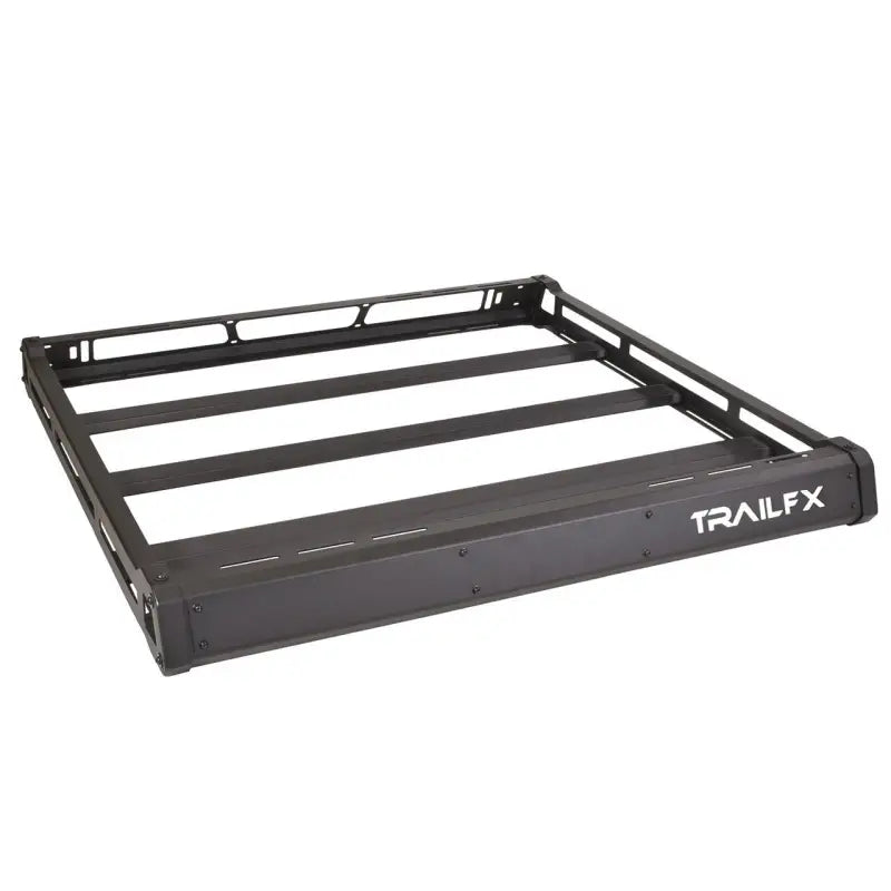 Black metal roof rack on JRB001T Trailfx Alum Basket Rack Hardtop Jl/Jt vehicle