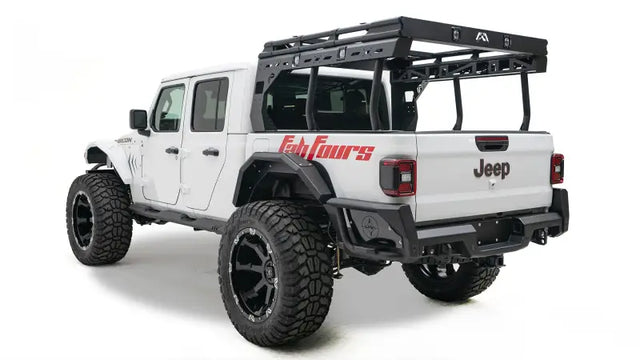 JT1001-1 Fab Fours Gladiator Rear Fender on Jeep, showcasing rugged design and premium materials.