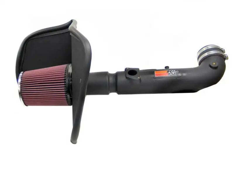 Black air intake system with red filter.