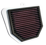 Red K&N replacement air filter with metal frame for Yamaha FZ1 and FZ8 bikes