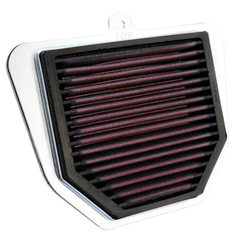 Red K&N replacement air filter with metal frame for Yamaha FZ1 and FZ8 bikes