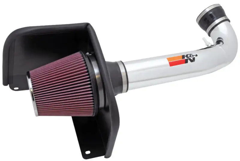 Silver air intake system with red filter for high flow performance kit on Yukon Sierra Tahoe